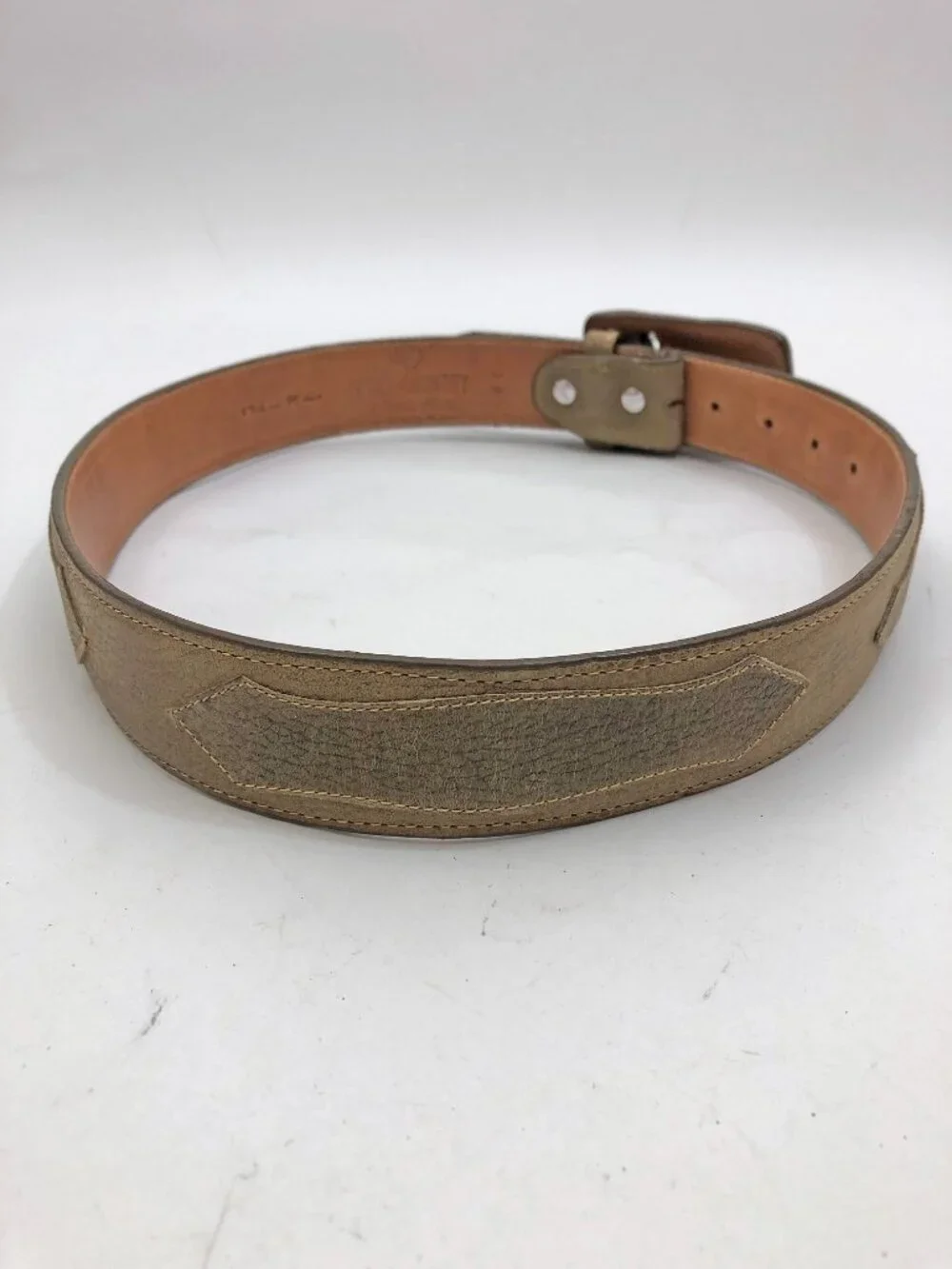 Texas Country Western Belt Tan w/Light Green Tints Leather Covered Buckle